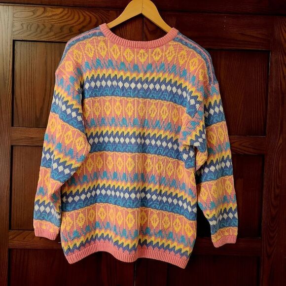 Vintage Pastel Geometeric Sweater 100% Cotton Brass Plumb Nordstrom - Picture 10 of 10